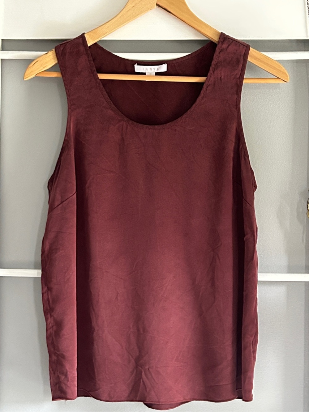 100% Silk Tulip Backed Burgundy Tank Top by Lunya